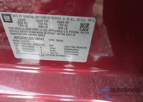 2014 GMC Sierra K1500 Slt из США, поврежденный, VIN 3GTU2VEC3EG188947